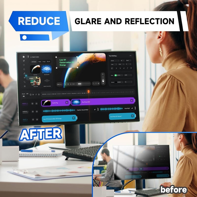 IPROKKO 【2 Pack】 24 inch Anti-Blue Light monitor Screen Protector for 16:9 Widescreen,Removable Anti Glare Blue Light Blocking Screen Filter，LED PC Anti-UV Eye Protection Filter Film - Image 5
